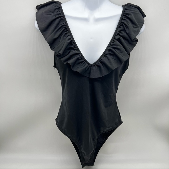 Zara Black Textured V-Neck Top - Picture 1 of 8